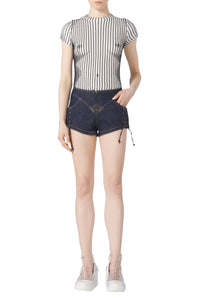 Short Flower à lacets en denim - Indigo