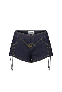 Short Flower à lacets en denim - Indigo