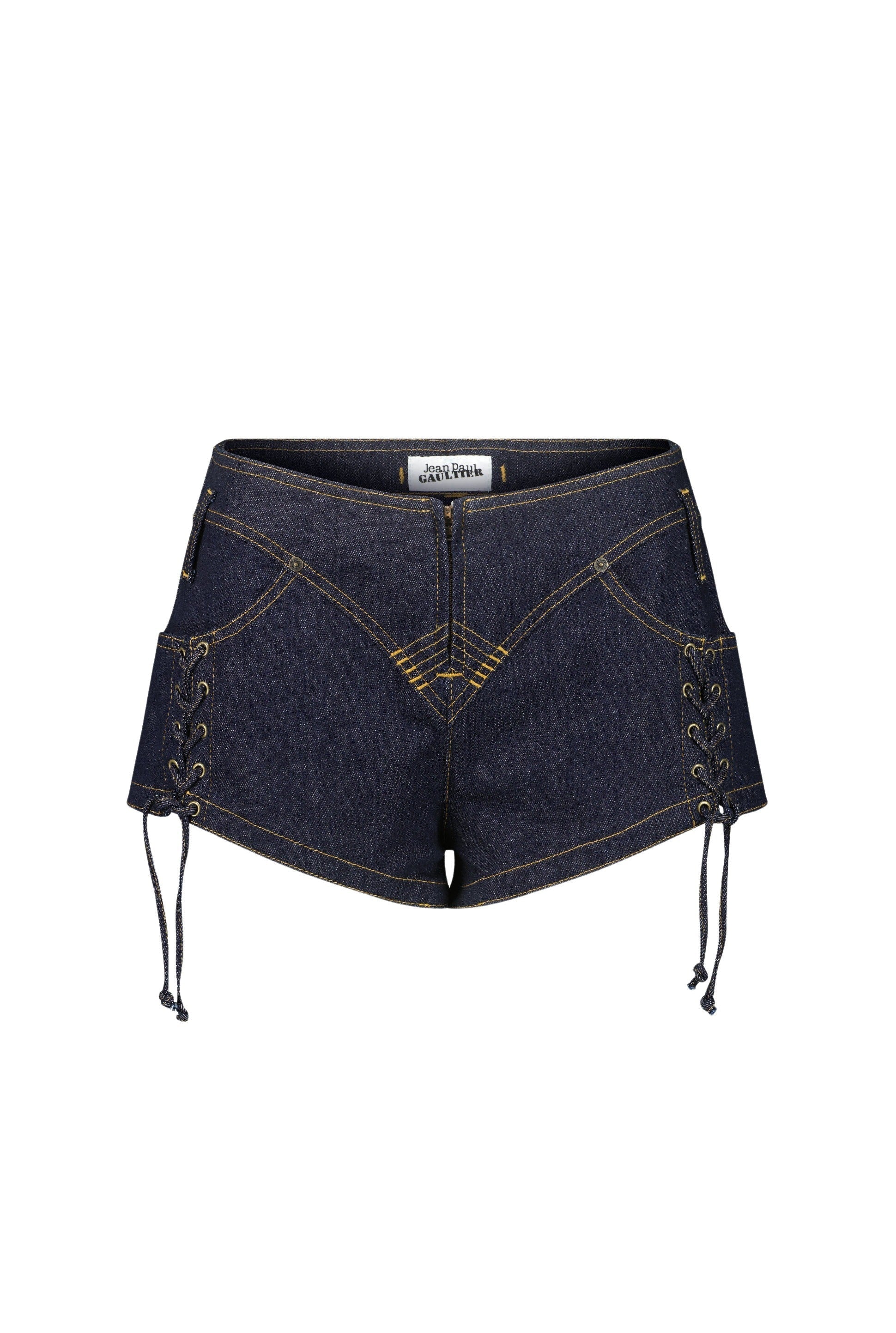 Short Flower à lacets en denim - Indigo
