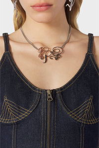 Top Flower à lacets en denim - Indigo