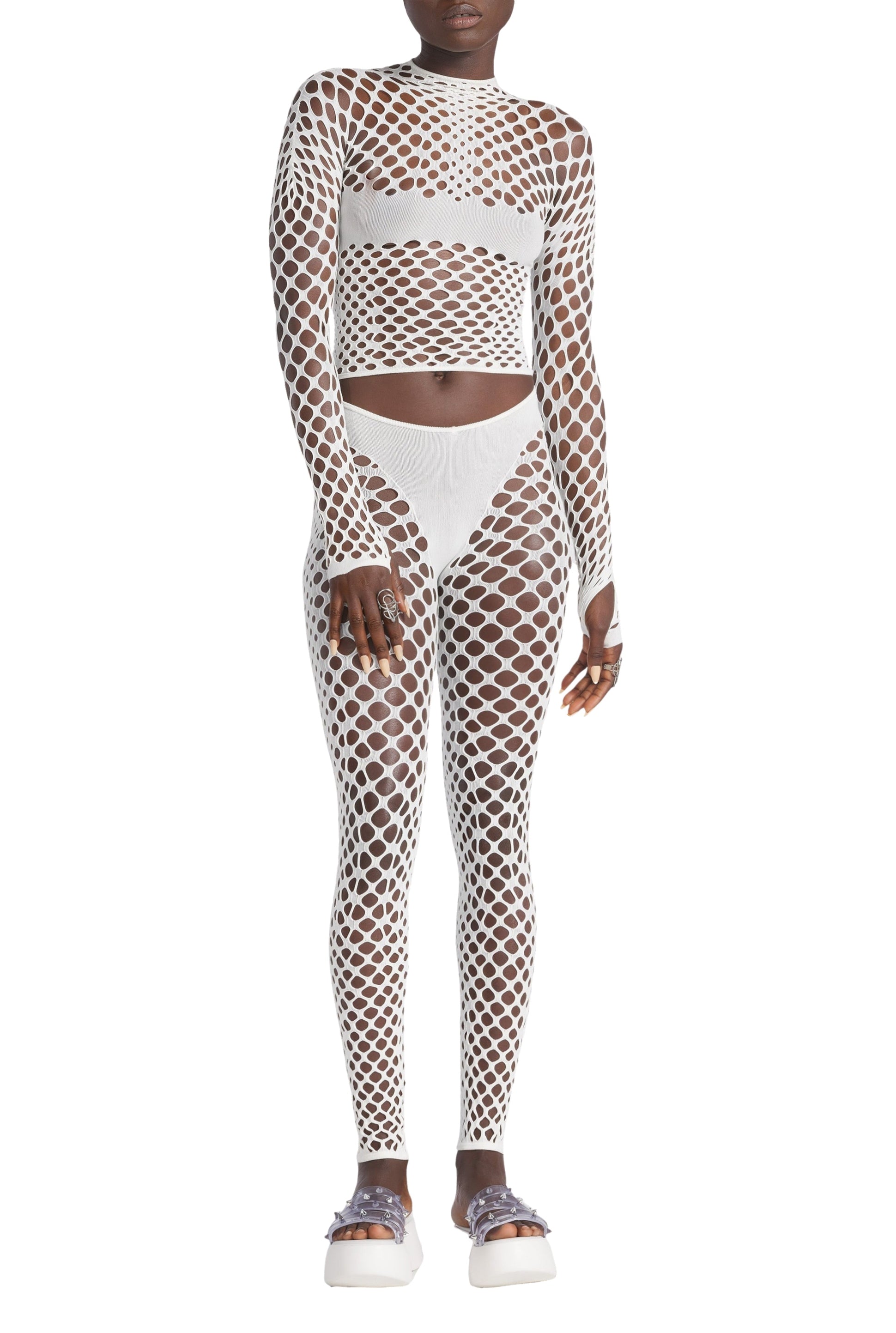 Legging Cyber en résille - Ecru