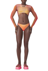 Top Flower imprimé en tulle - Red & Orange