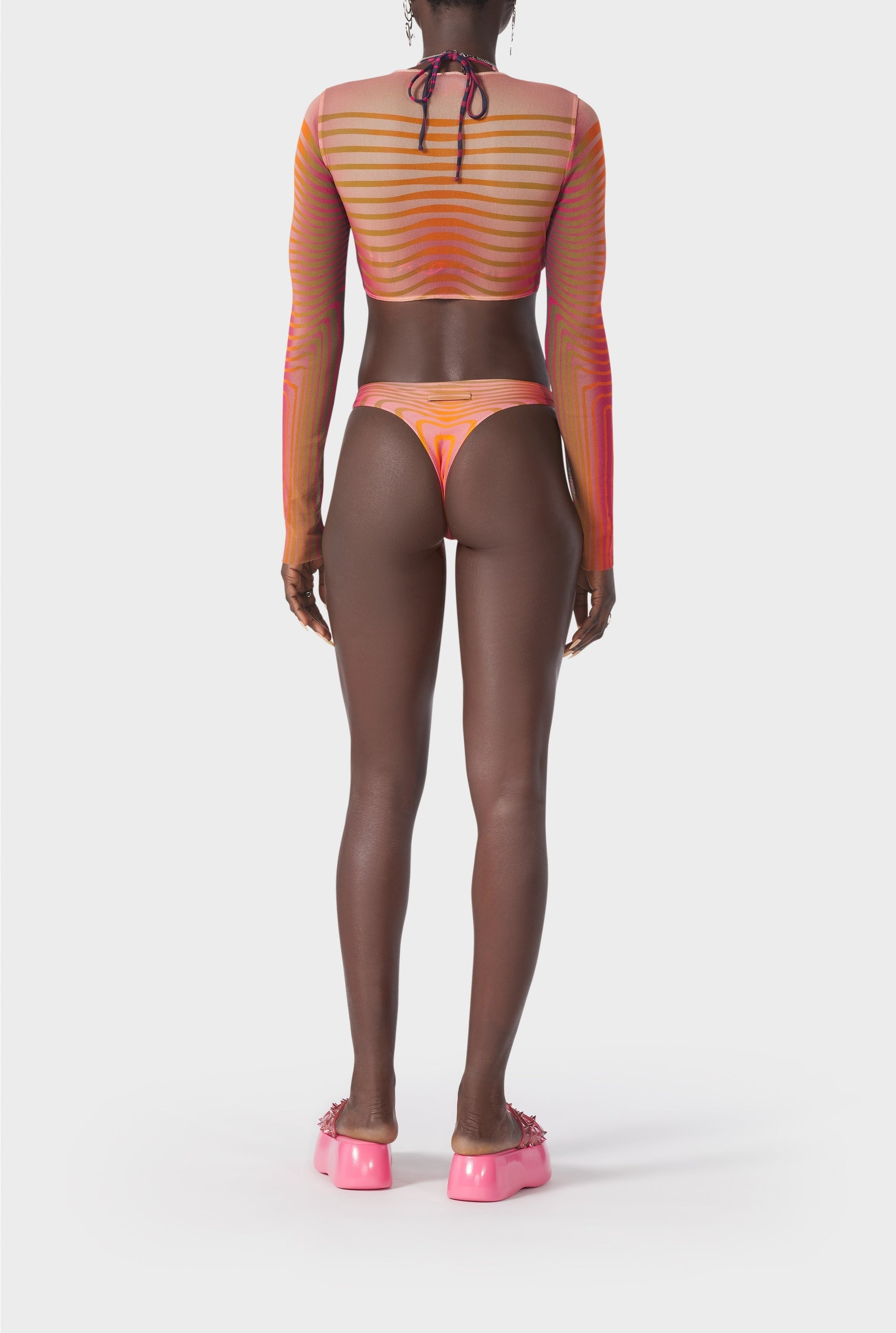 Top Flower imprimé en tulle - Red & Orange