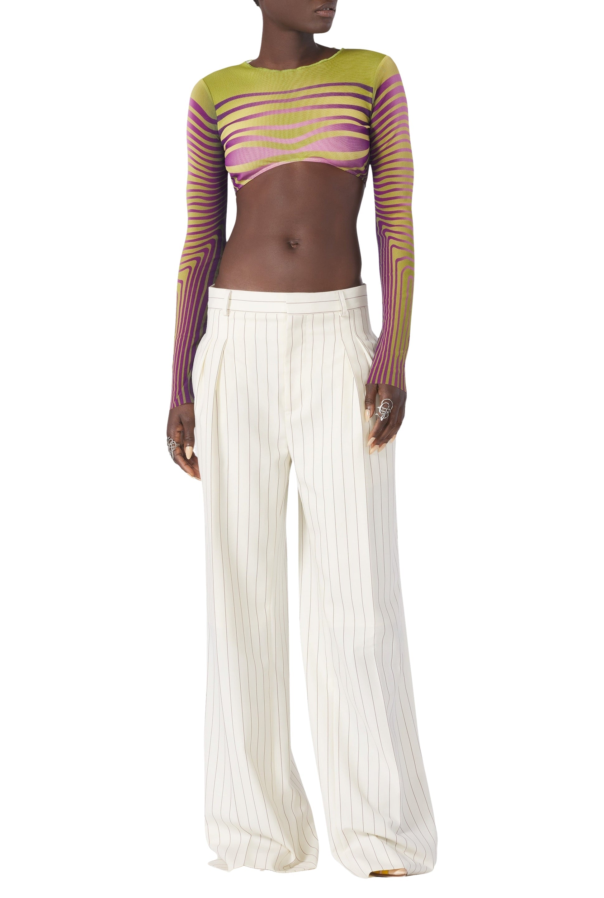 Top court Flower imprimé en tulle - Green & Purple