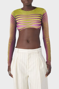 Top court Flower imprimé en tulle - Green & Purple