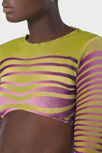 Top court Flower imprimé en tulle - Green & Purple