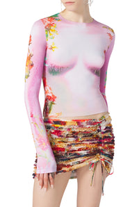 Flower printed top - Pink & Yellow