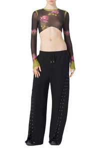 Top court Flower imprimé en tulle - Green & Black