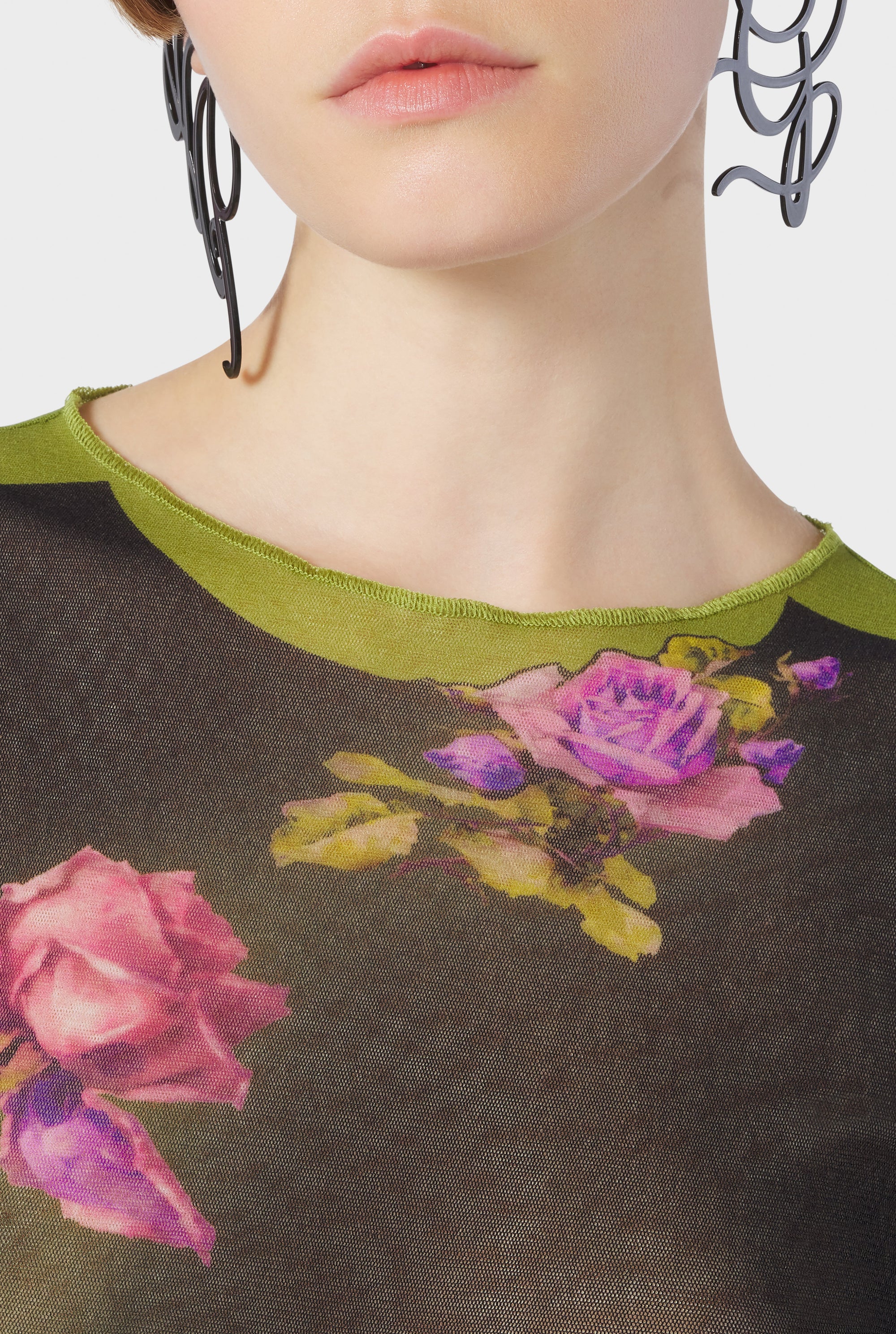 Top court Flower imprimé en tulle - Green & Black