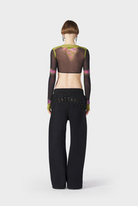 Top court Flower imprimé en tulle - Green & Black