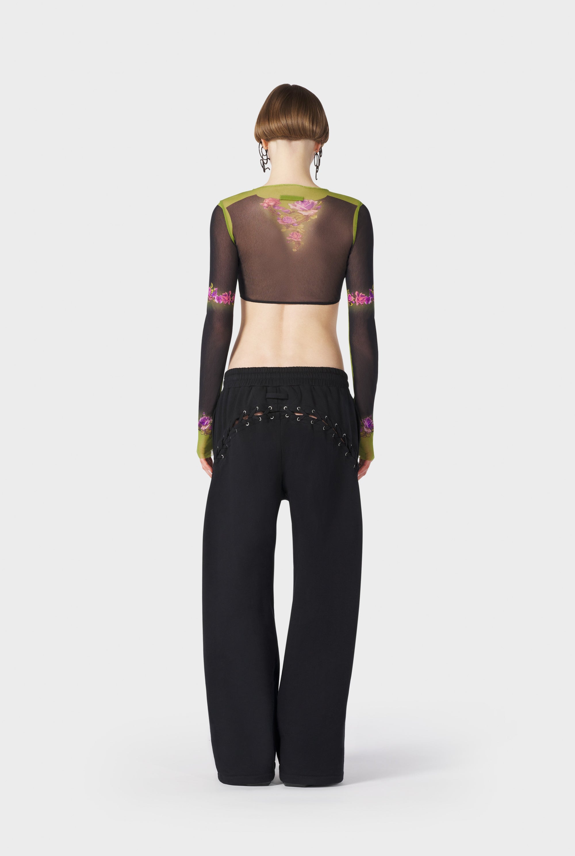 Top court Flower imprimé en tulle - Green & Black