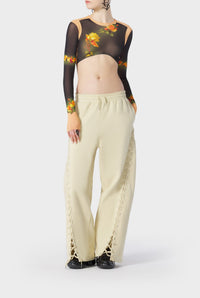 Top court Flower imprimé en tulle - Beige & Black