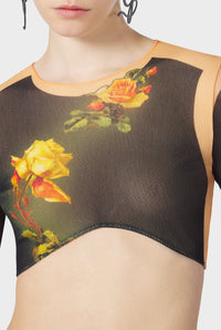 Top court Flower imprimé en tulle - Beige & Black