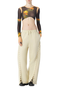 Top court Flower imprimé en tulle - Beige & Black