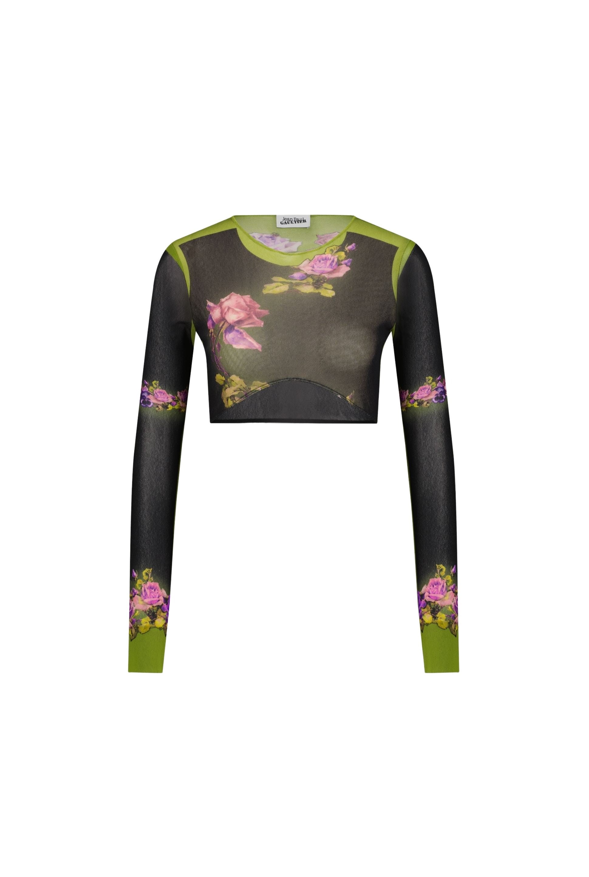 Top court Flower imprimé en tulle - Green & Black