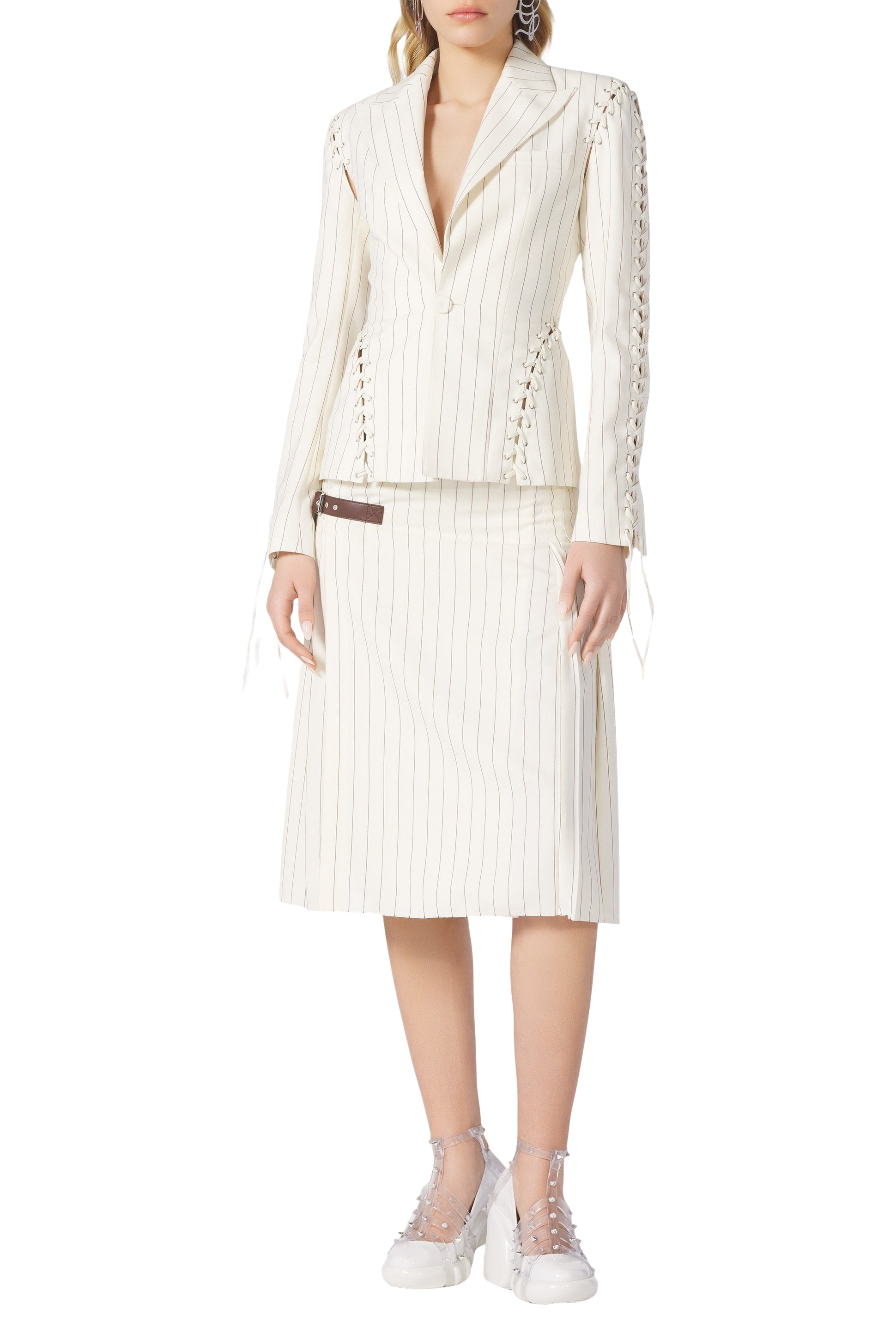 Jupe kilt Flower en laine - Ecru & Brique