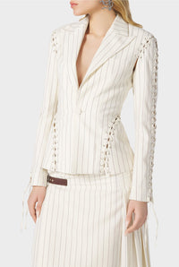 Blazer Flower à lacets en laine - Écru & Brique