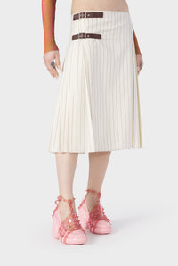 Jupe kilt Flower en laine - Ecru & Brique