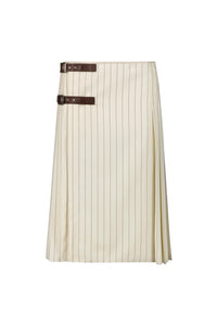 Jupe kilt Flower en laine - Ecru & Brique