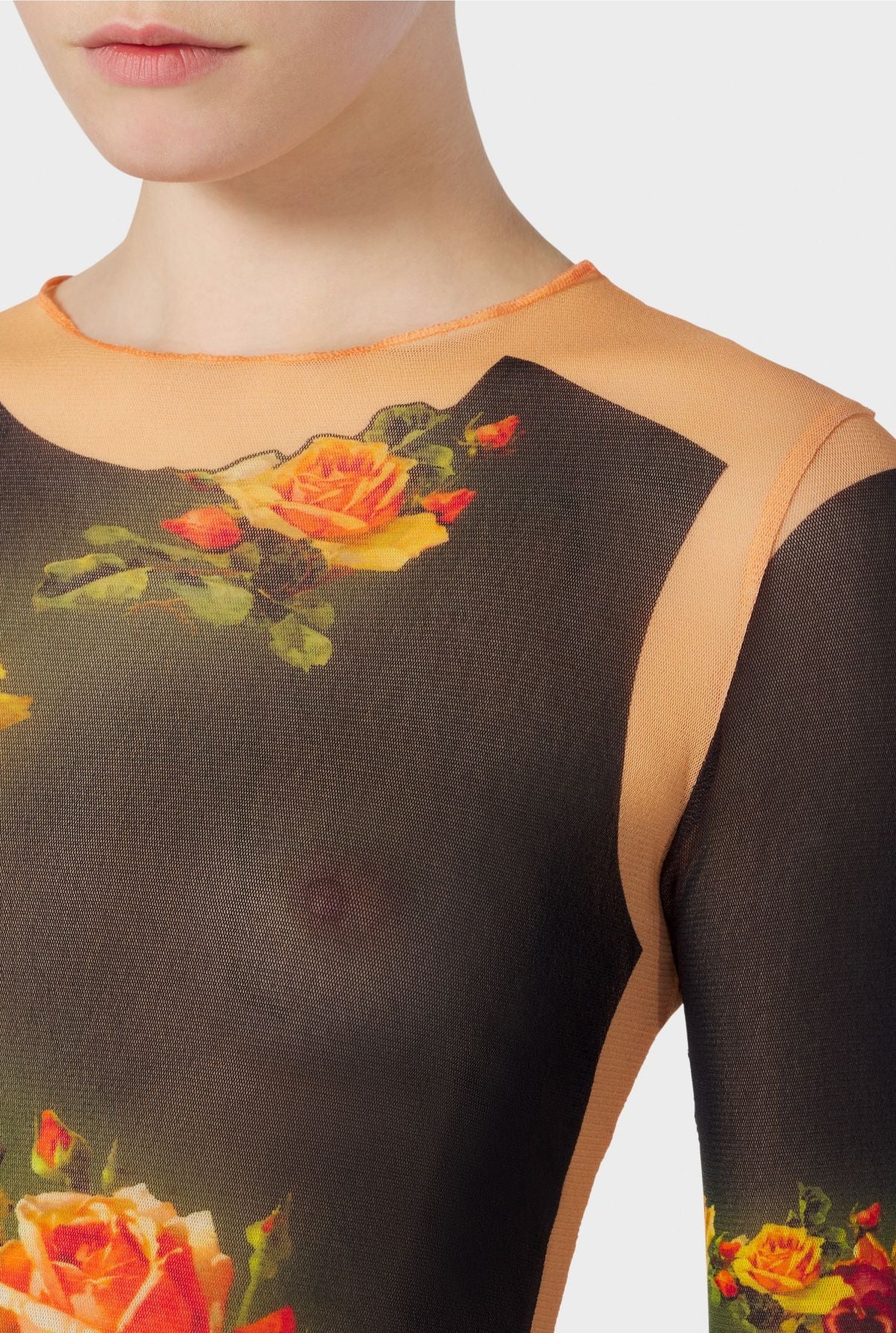 Unisex Flower print tulle top - Beige & Black