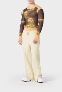 Unisex Flower print tulle top - Beige & Black