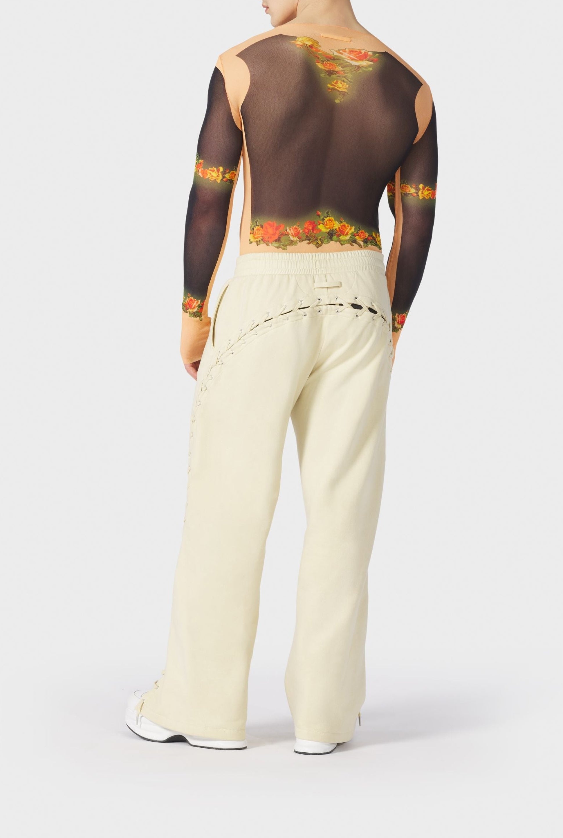 Unisex Flower print tulle top - Beige & Black