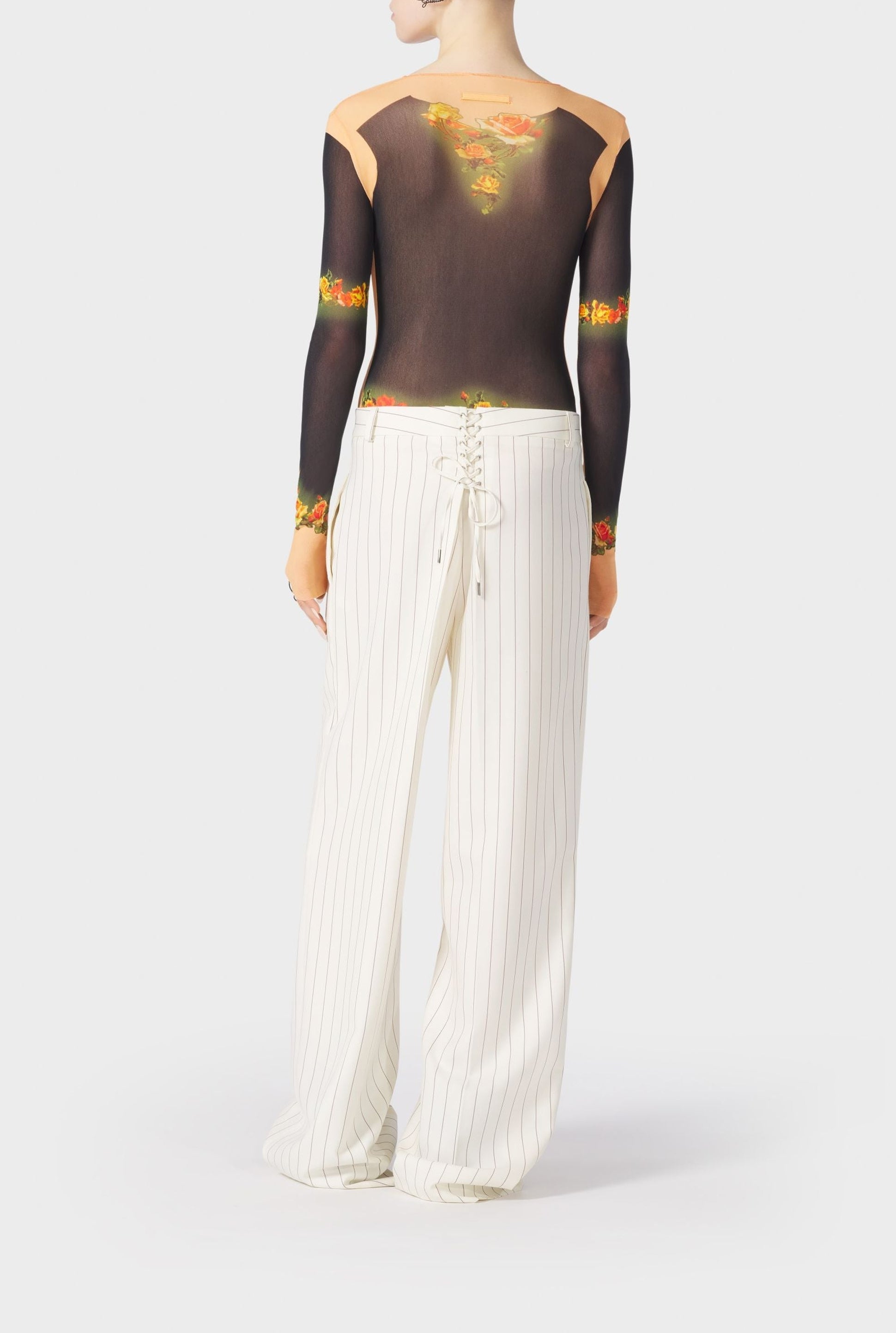 Unisex Flower print tulle top - Beige & Black