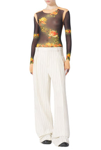 Unisex Flower print tulle top - Beige & Black