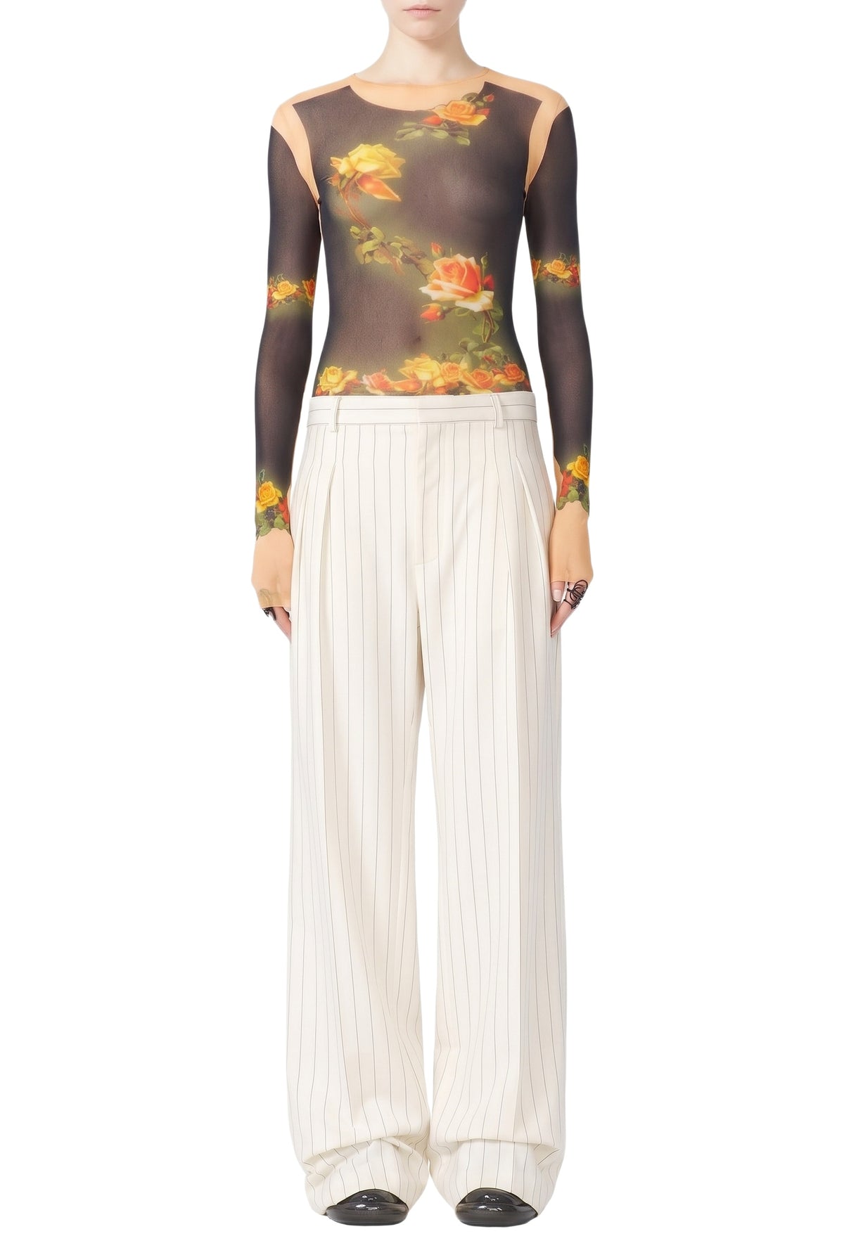 Flower unisex tulle top - Beige & Black