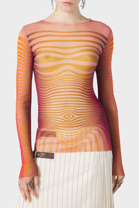 Top Flower imprimé en tulle - Red & Orange