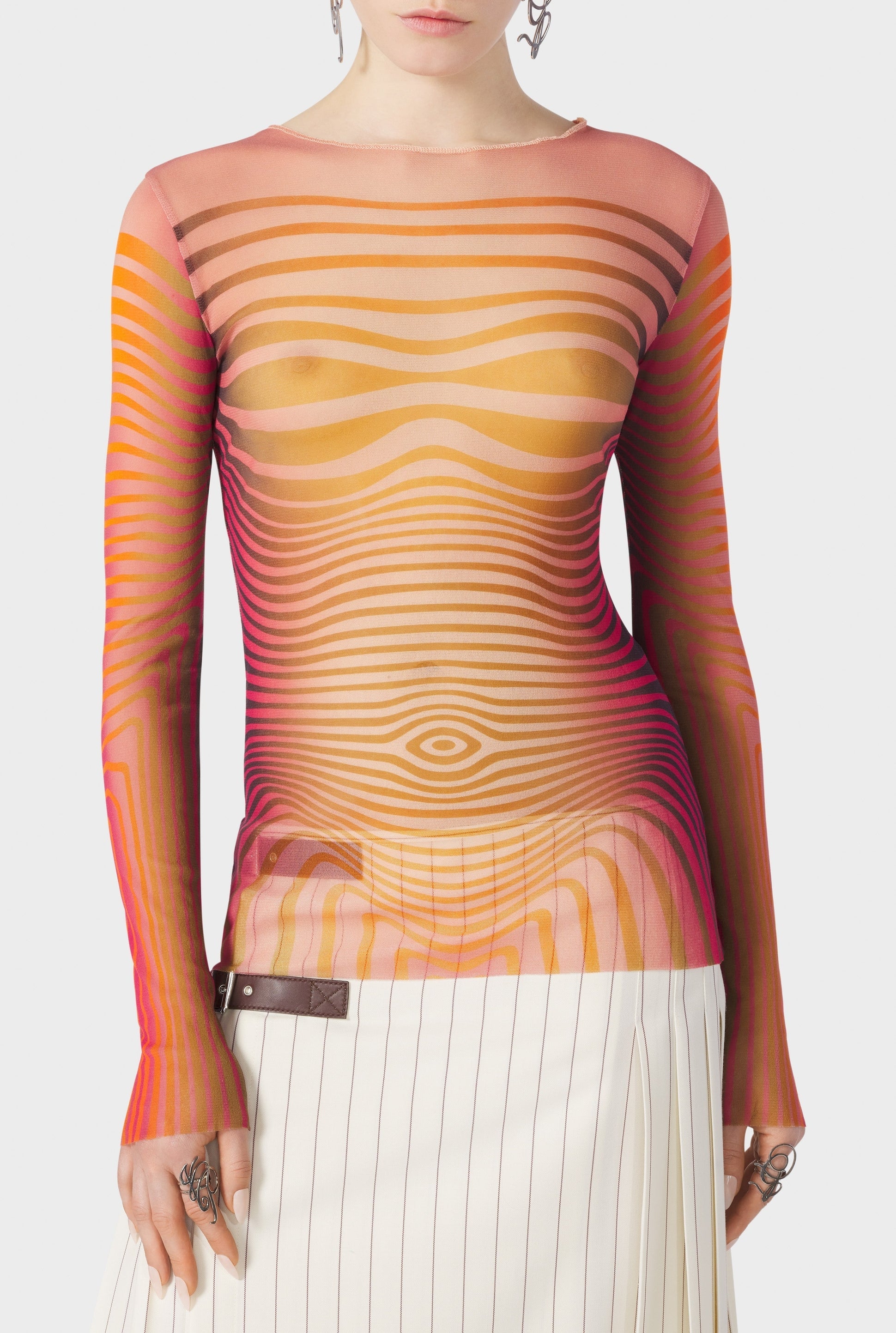 Top Flower imprimé en tulle - Red & Orange