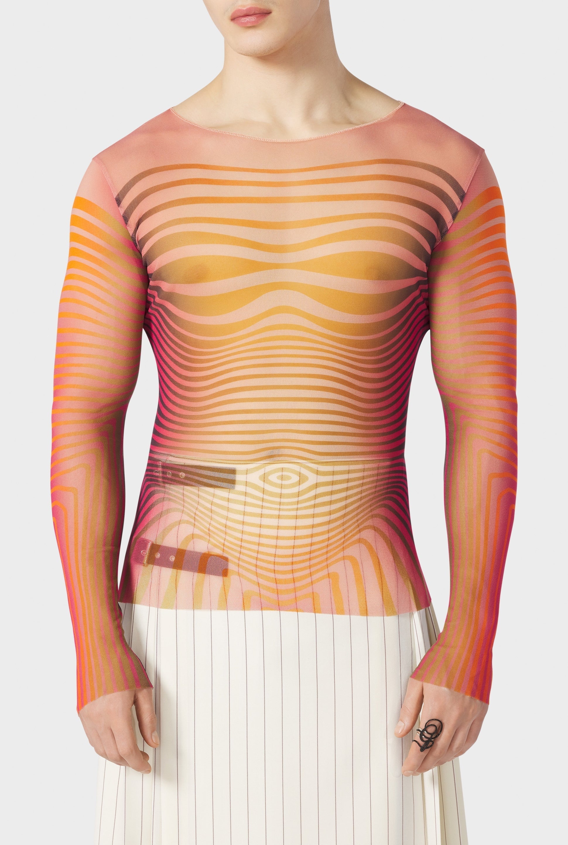 Top Flower imprimé en tulle - Red & Orange