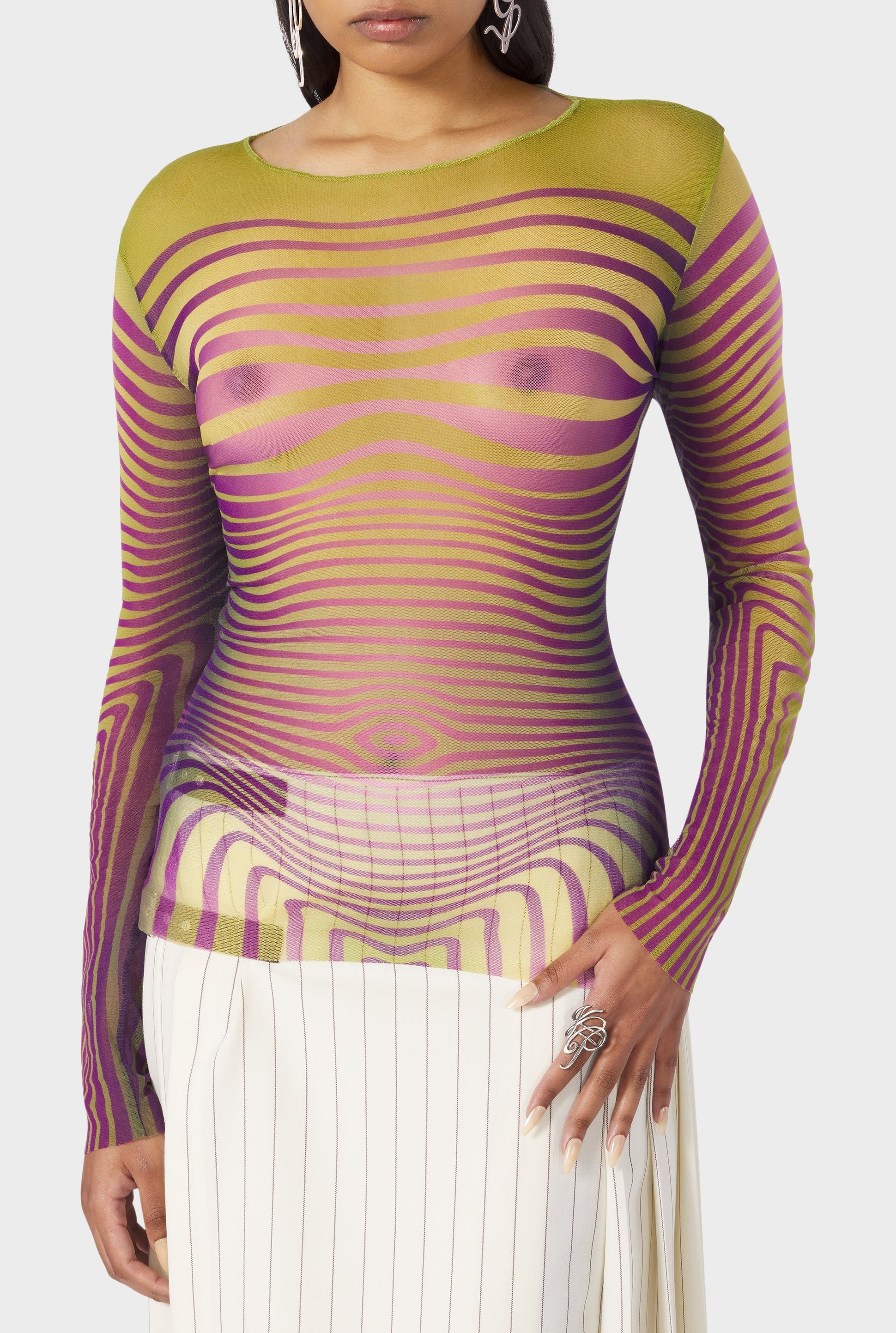 Top unisexe Flower imprimé en tulle - Green & Purple