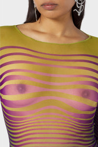Top unisexe Flower imprimé en tulle - Green & Purple