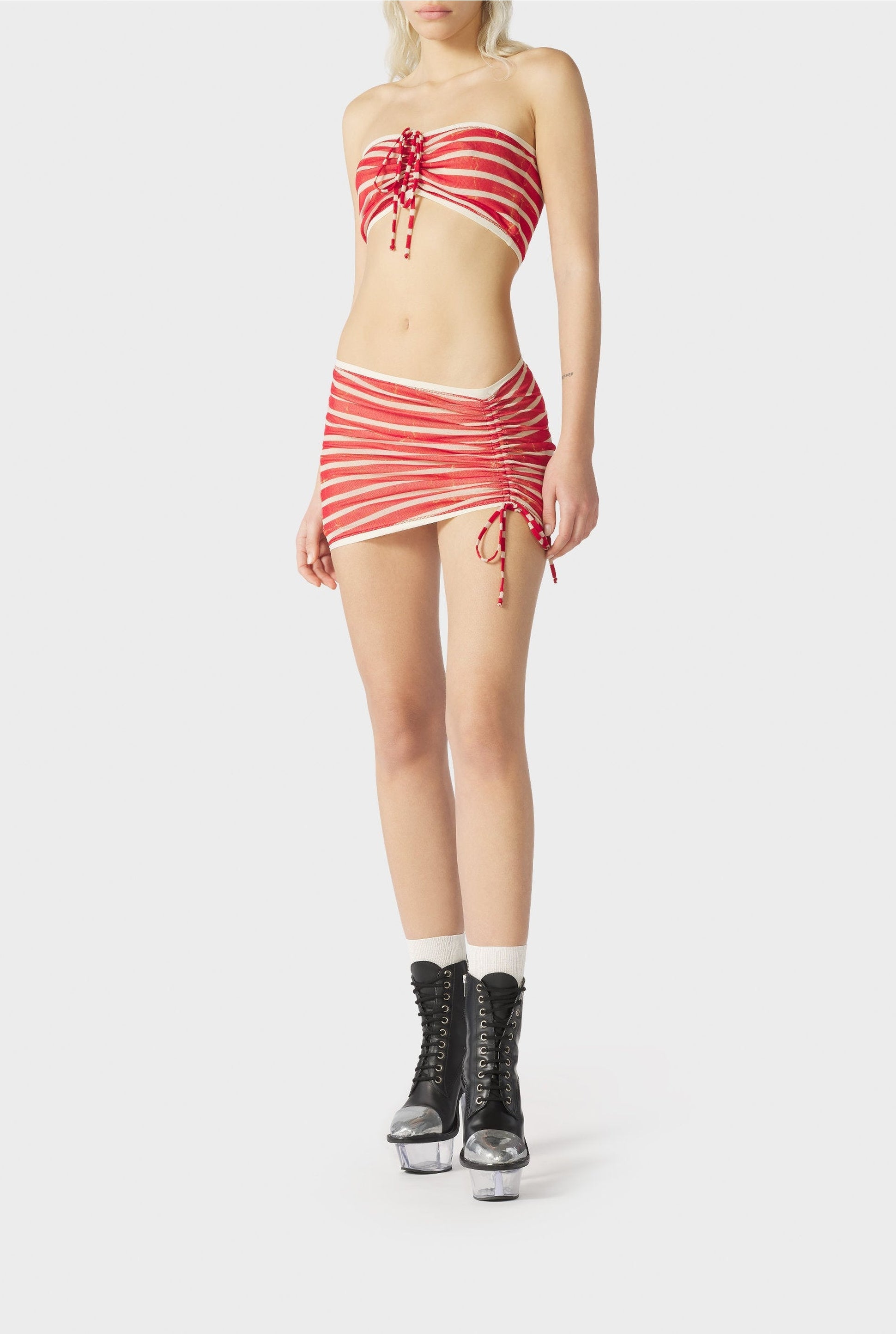 Top bandeau marinière à rayures - Écru & Red
