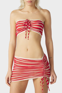 Top bandeau marinière à rayures - Écru & Red