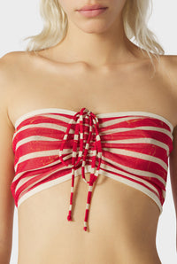Top bandeau marinière à rayures - Écru & Red