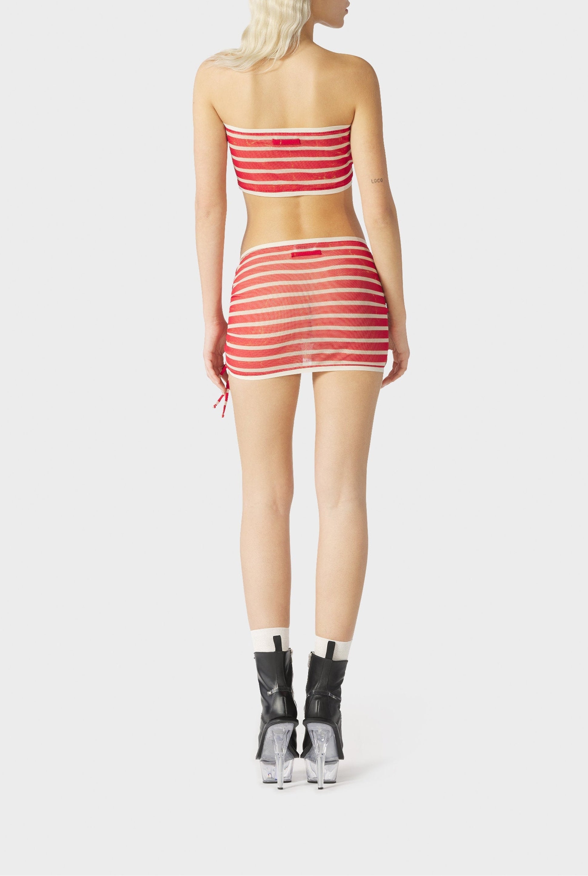 Top bandeau marinière à rayures - Écru & Red