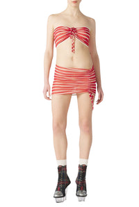 Top bandeau marinière à rayures - Écru & Red