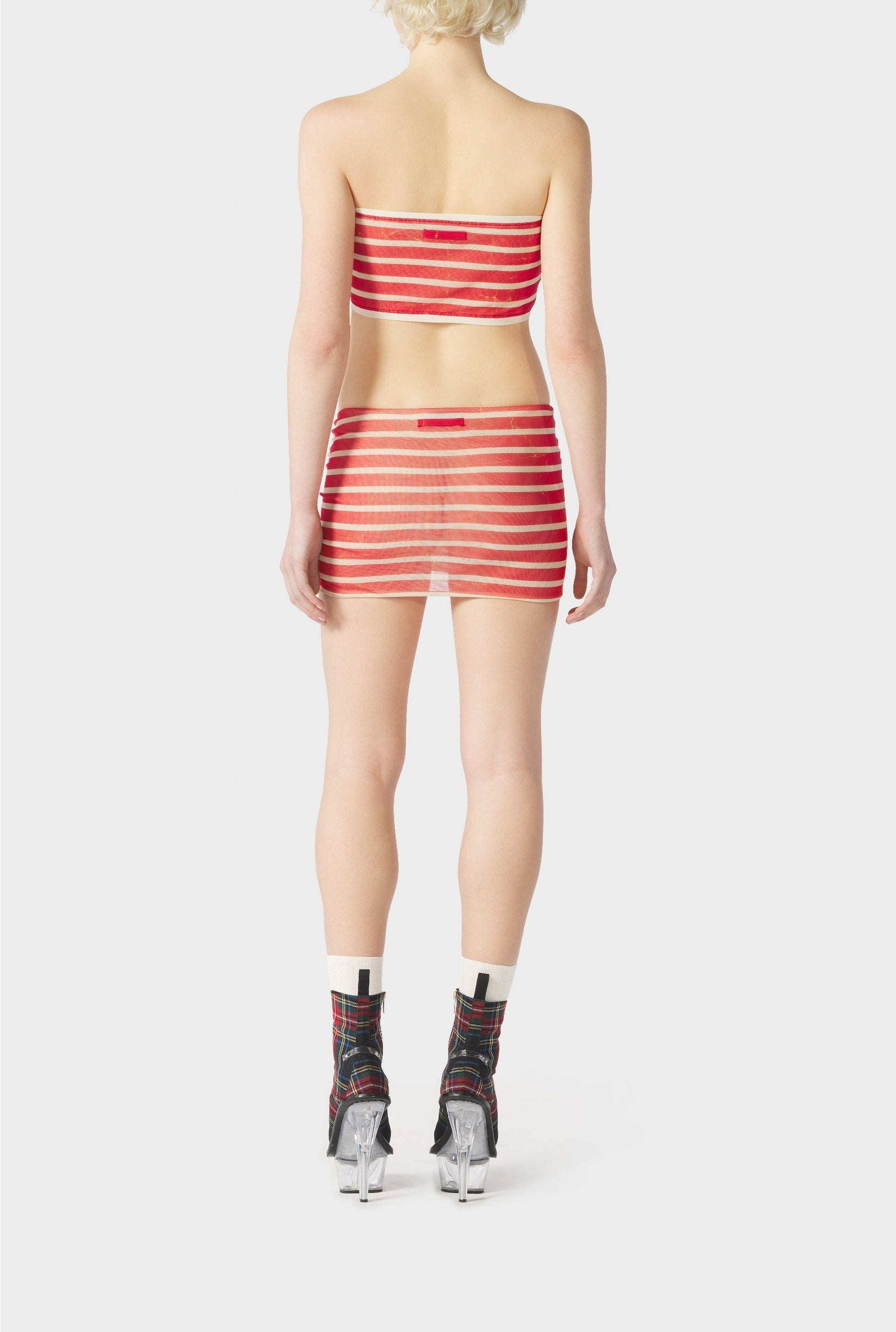 Top bandeau marinière à rayures - Écru & Red