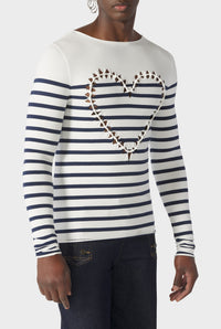 Top unisexe marinière Cœur en coton - White & Navy