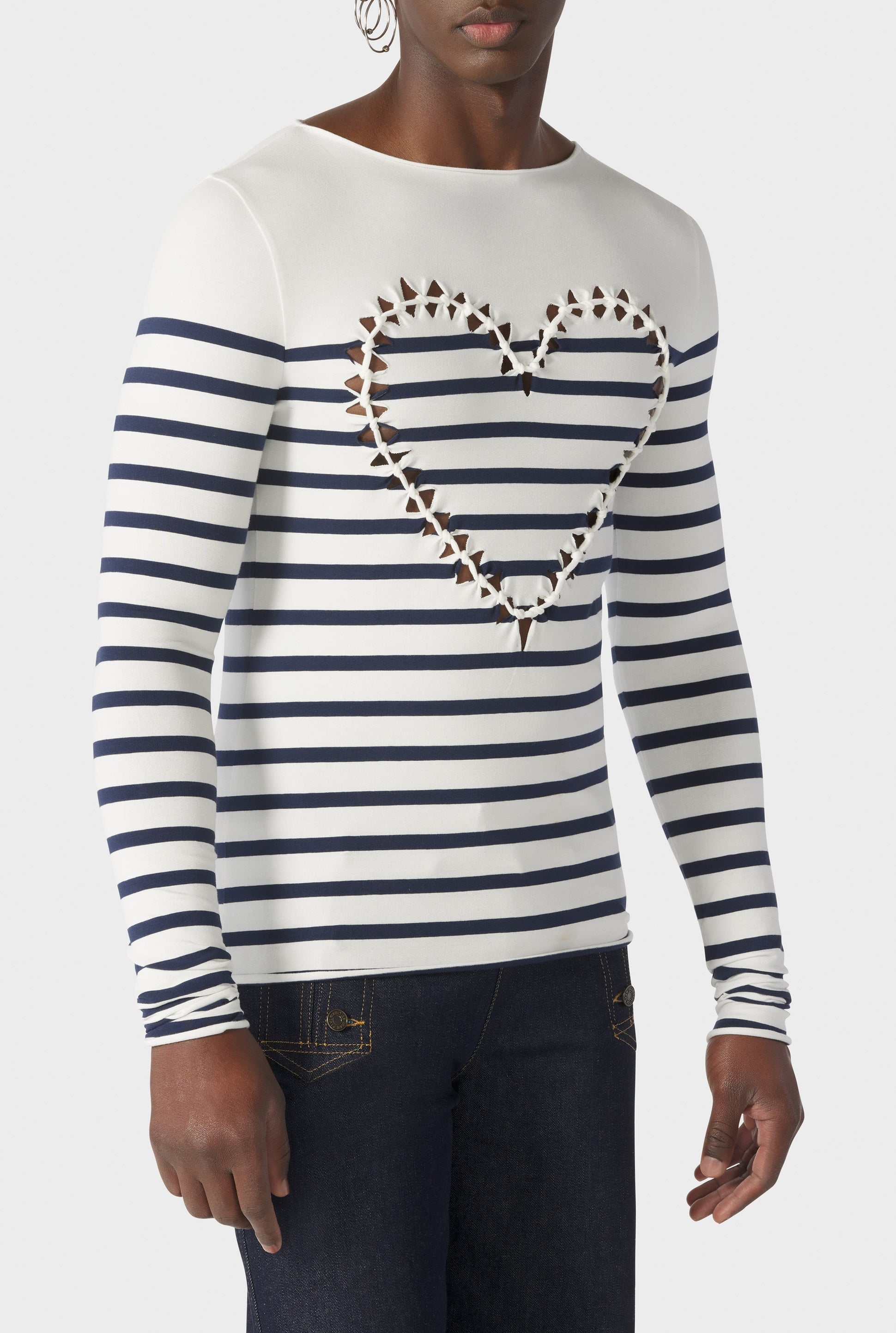 Top unisexe marinière Cœur en coton - White & Navy