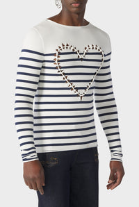 Top unisexe marinière Cœur en coton - White & Navy