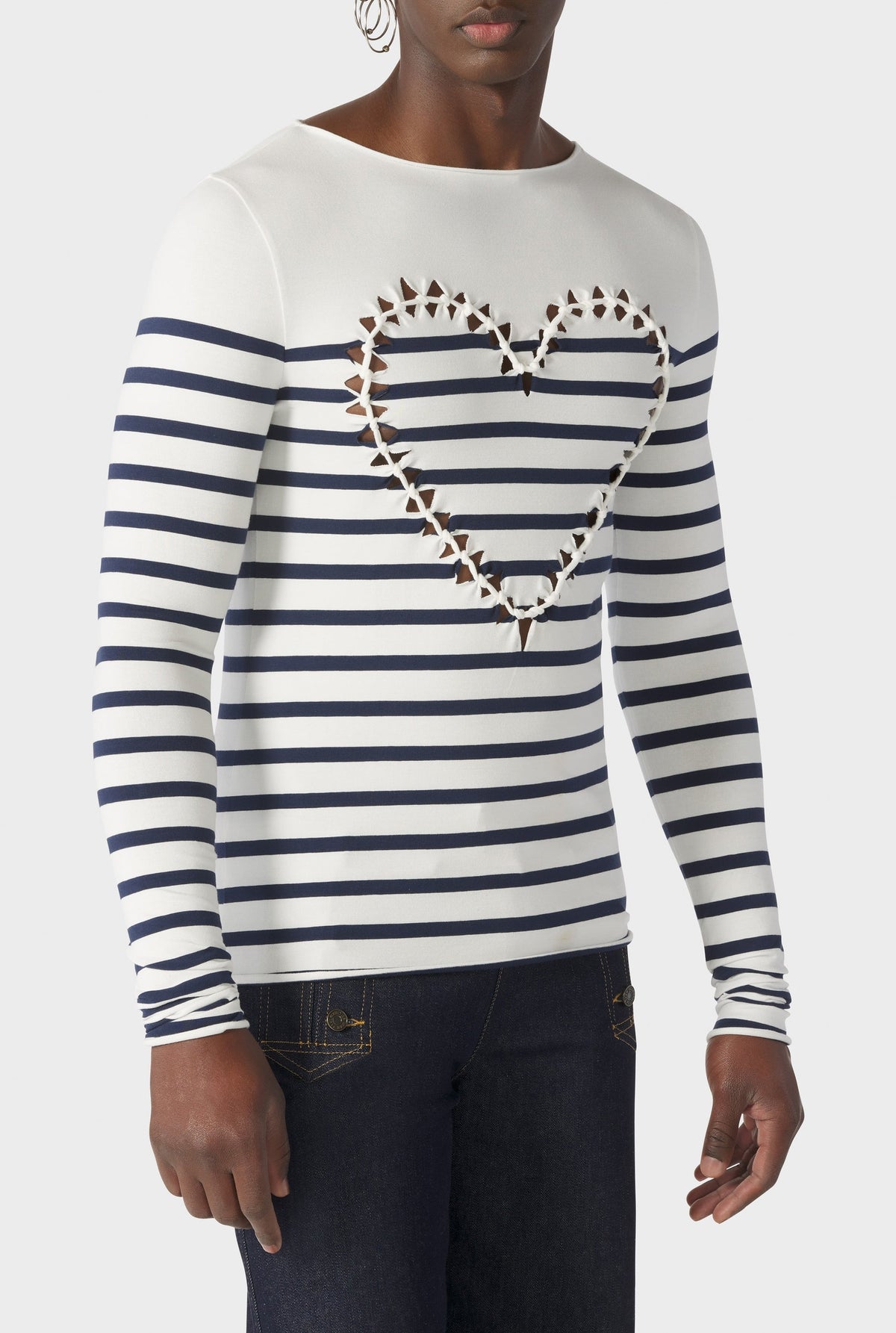 Top unisexe marinière Cœur en coton - White & Navy
