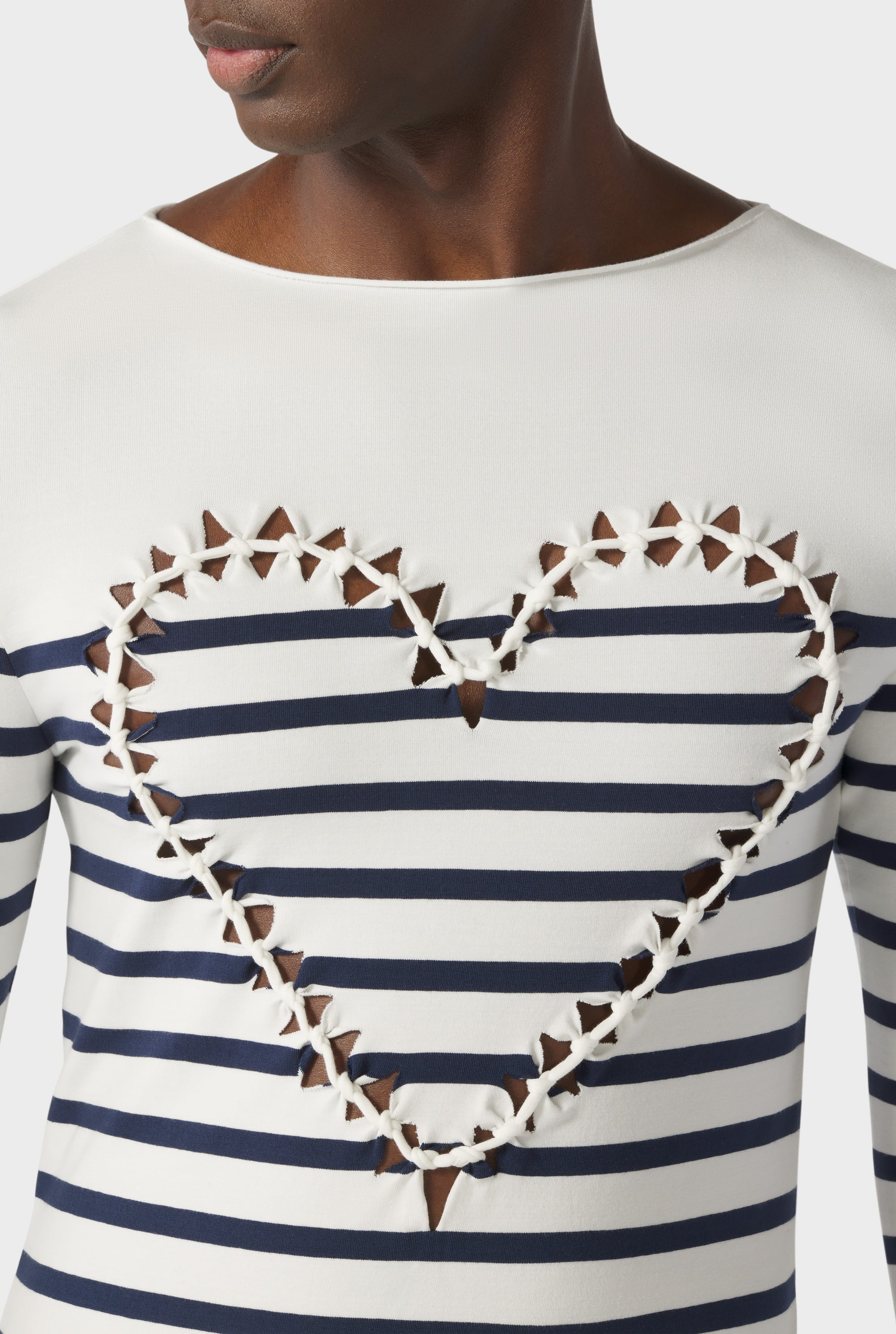 Top unisexe marinière Cœur en coton - White & Navy