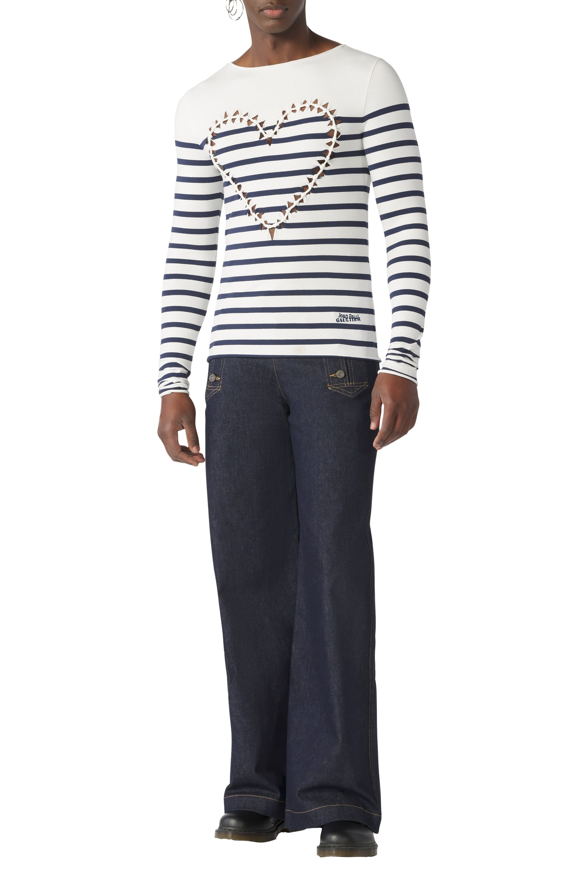 Top unisexe marinière Cœur en coton - White & Navy