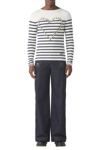 Top unisexe marinière Cœur en coton - White & Navy