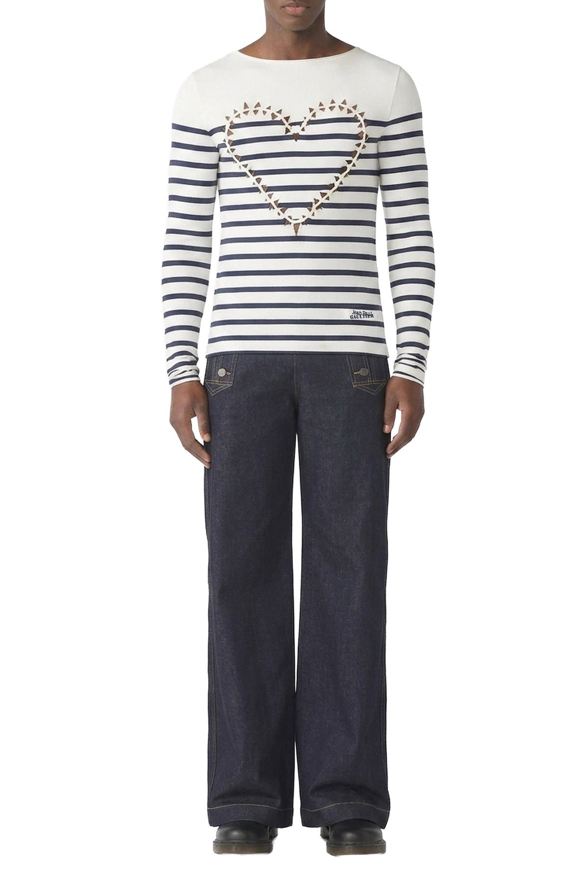 Top unisexe marinière Cœur en coton - White & Navy