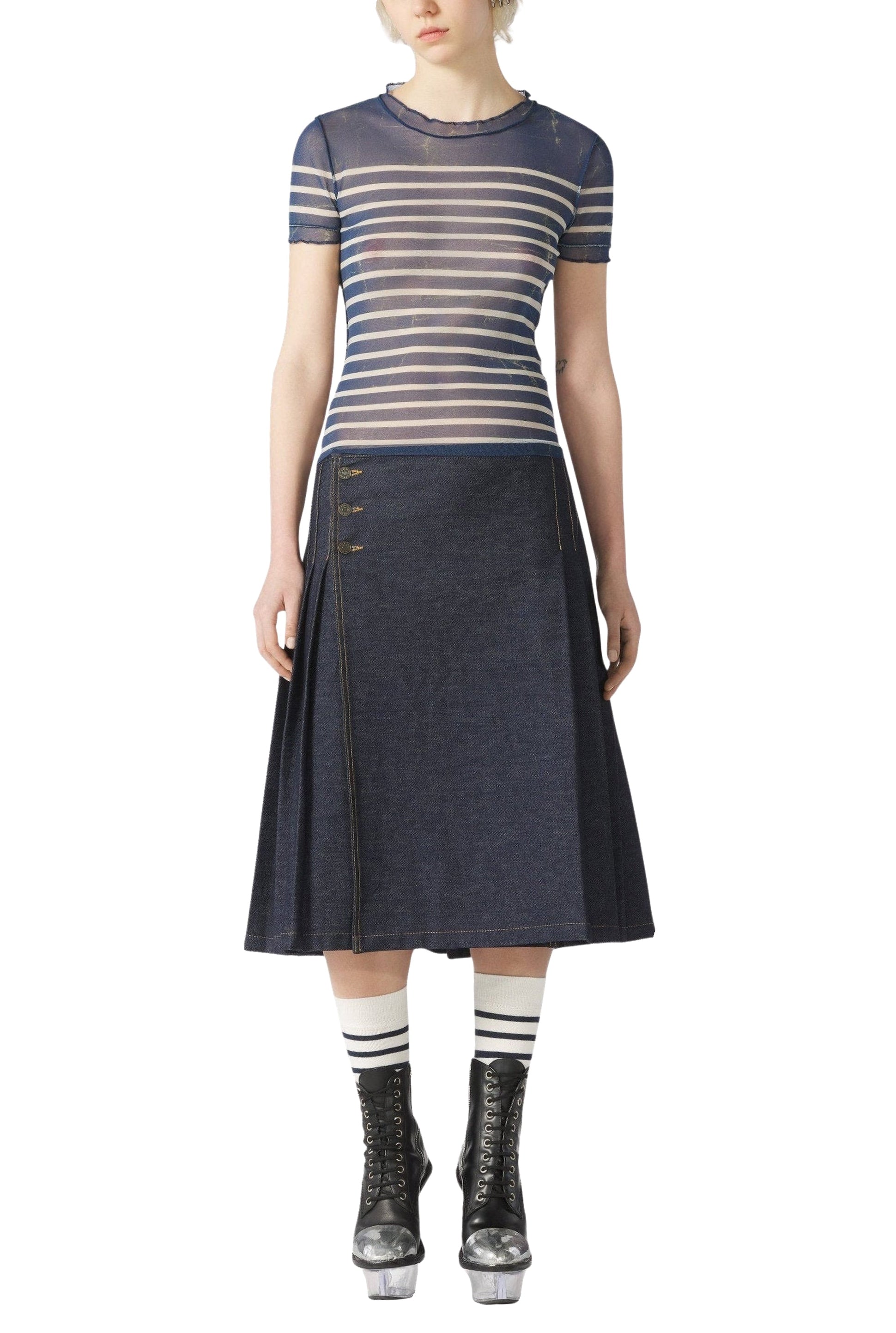 T-shirt unisexe marinière en tulle - Écru & Blue