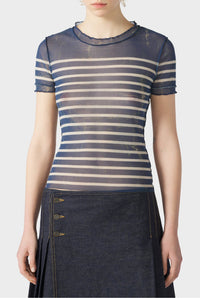 T-shirt unisexe marinière en tulle - Écru & Blue